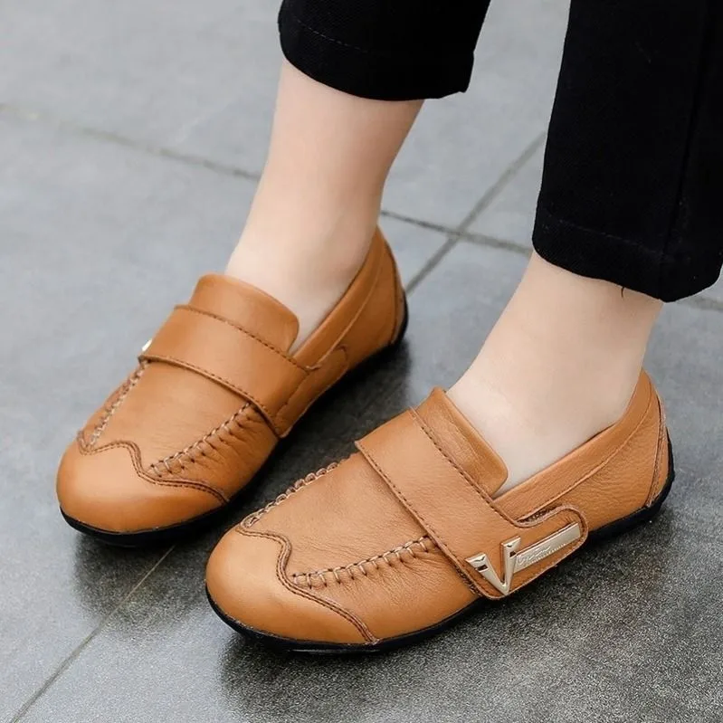 Туфли детские из натуральной кожи модная повседневная обувь на мягкой подошве в