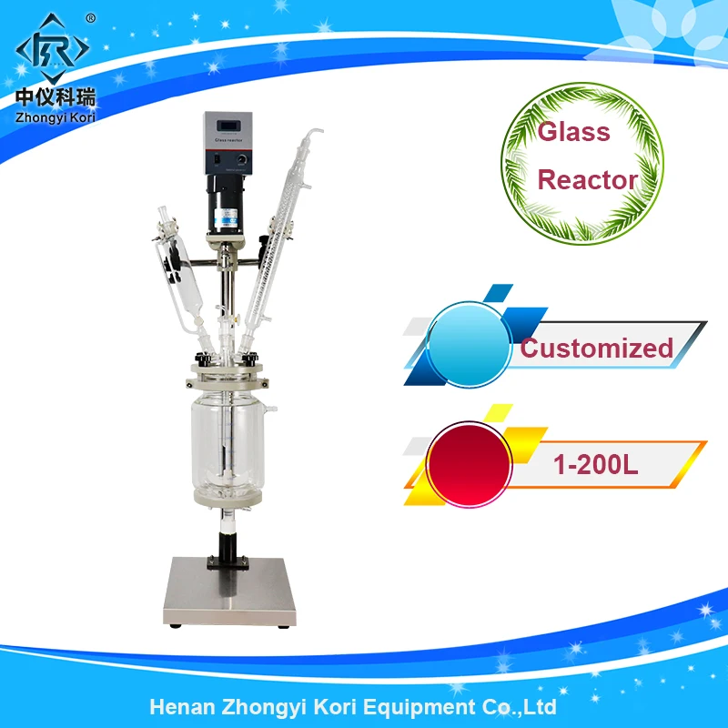 

SF-2L glass chemical reactor and lab Mini Vacuum Glass Reactor with double wall jacketed reaction tank vessel reflux flask