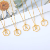 a z letter hexagon initial necklaces for women men gold color stainless steel neck chain male female pendant necklace jewelry