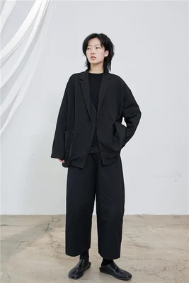 Yamamoto темно сшитый Асимметричный кожаный костюм куртка | Женская одежда