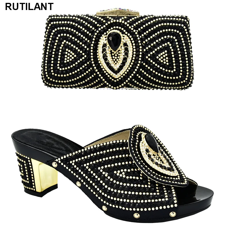 Последние Нигерии Для женщин комплект из обуви и сумки украшенные Стразы в