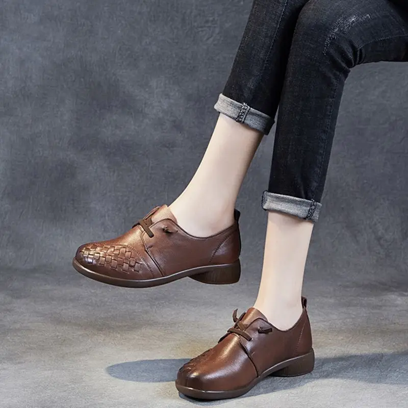 

Handmade national style women's shoes spring and autumn single shoes leather soft sole retro flat sole single shoes knitting