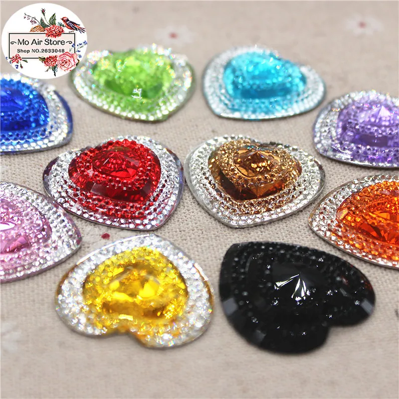 10 шт Блестящий смешанный цвет сердце Смола Стразы плоская спина кабошон