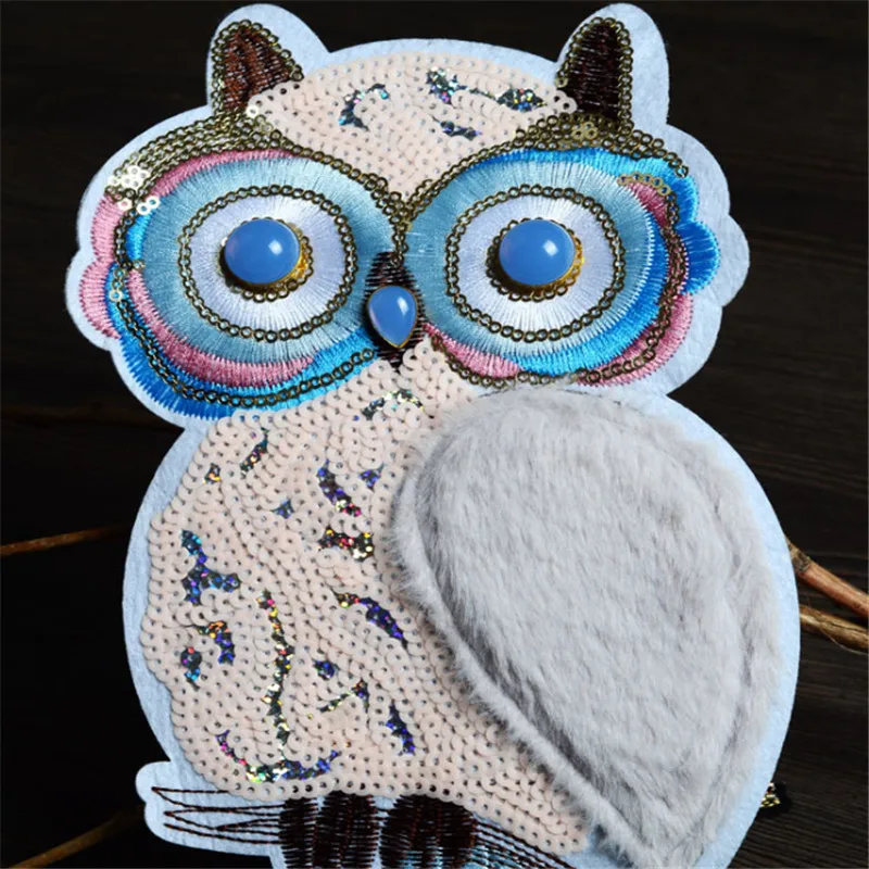Maxsin 1 шт. Высокое качество вышитые блестки большой стикер Сова Ручная работа