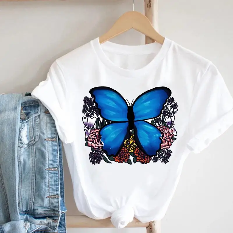 

Women Print Clothes T Tee Fashion Tshirt 90s Female Flower Butterfly Ladies Style Short Sleeve Casual Top Graphic T-shirt