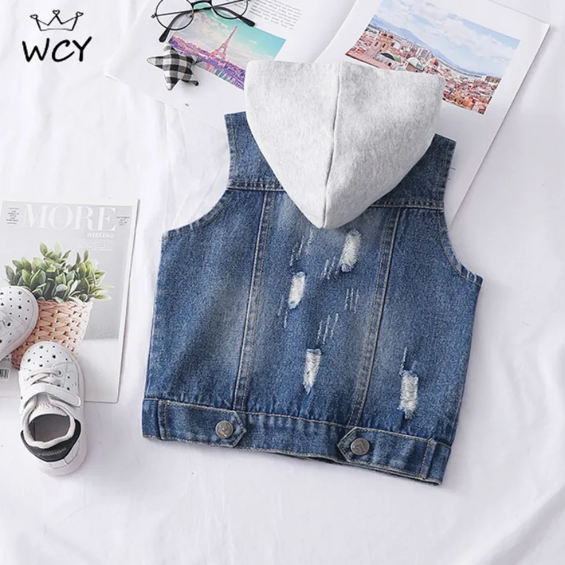 Джинсовая куртка с капюшоном жилеты детская мода 2019 Осенний жилет без рукавов