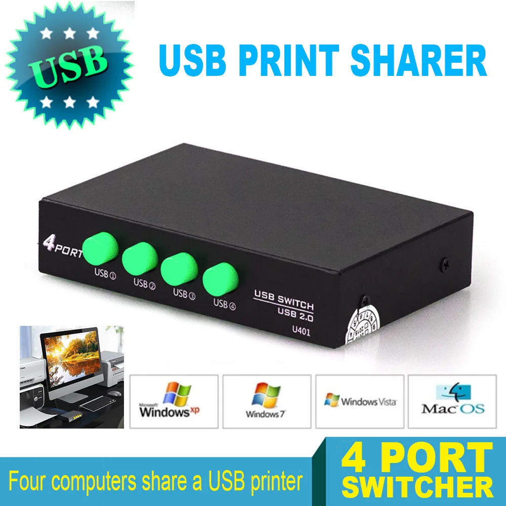 

4 in 1 Out USB Sharing Switch Box 4 Ports USB2.0 Sharing Device Switch Switcher Adapter Box for Scanner Printer Camera Keyboard