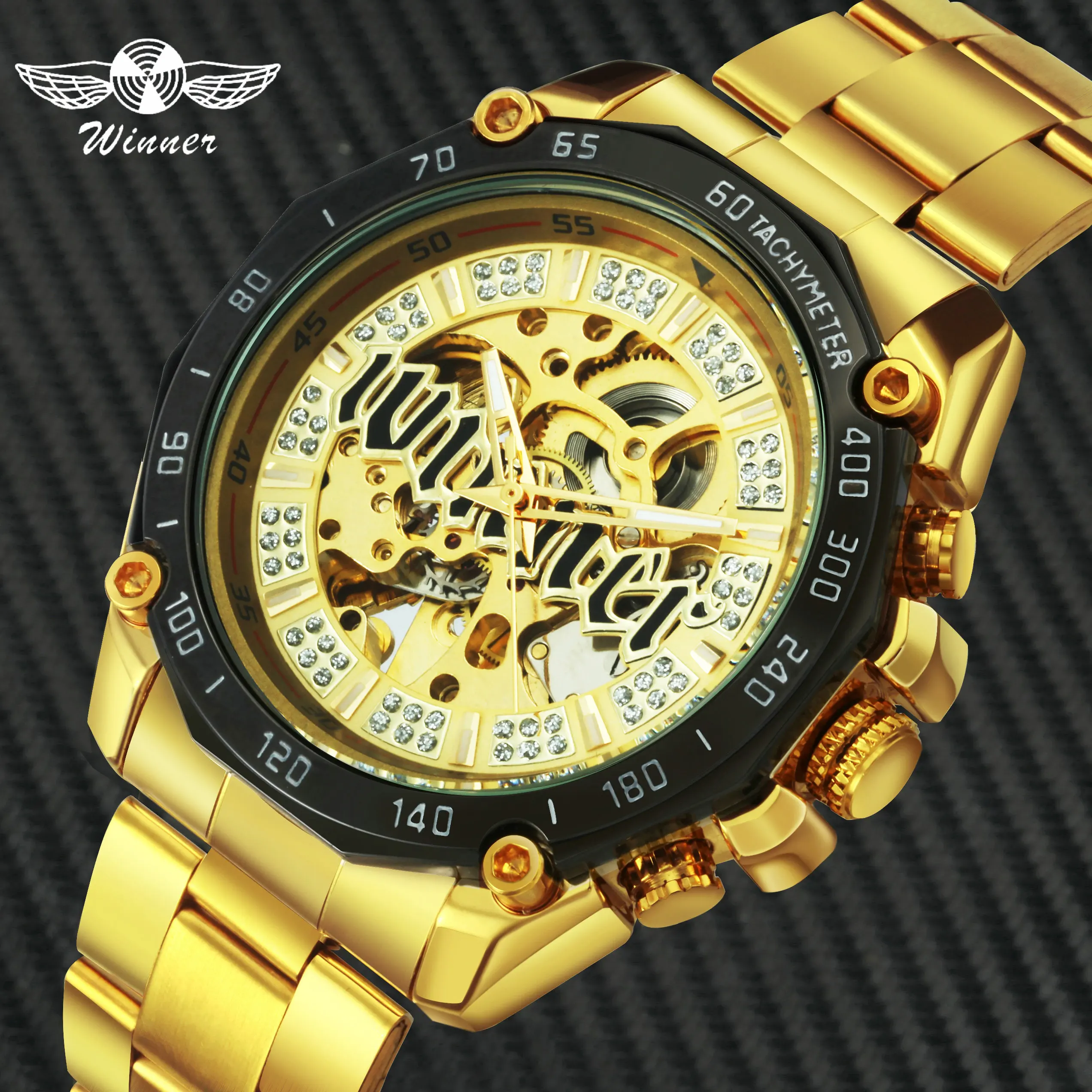 Winner золотые автоматические часы для мужчин хип-хоп кристалл Iced Out Механические