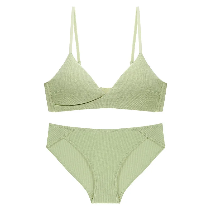 

New ribbed modal cotton no steel ring triangle cup cross bra set