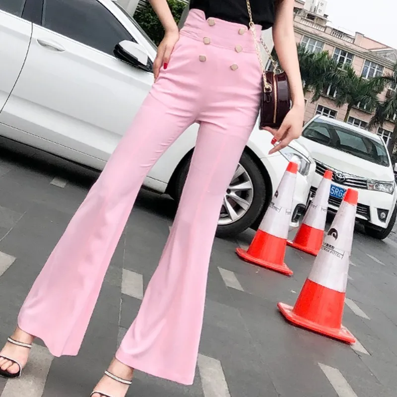Женские брюки-клеш с завышенной талией летние брендовые модные двубортные