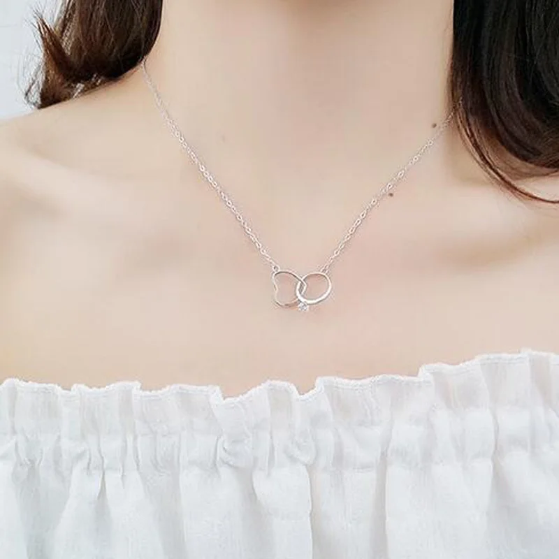 Корейская мода серебряное розовое золото цвет сердце круг кулон ожерелье Collare