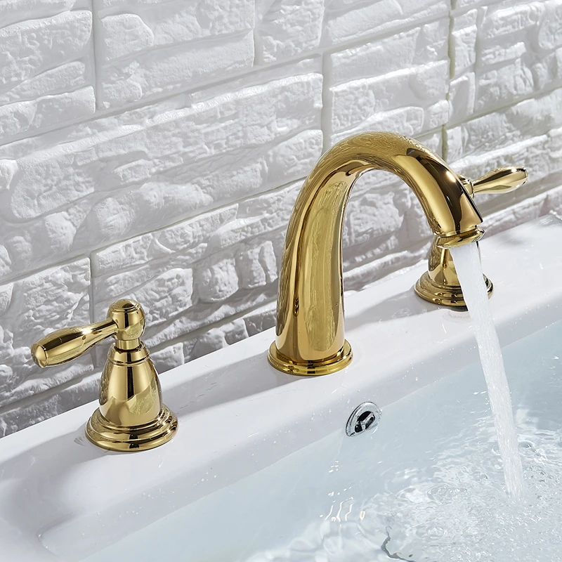 Золотистый смеситель для ванной комнаты Suguword кран раковины с двойной ручкой и