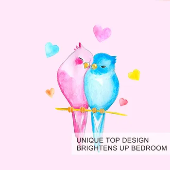 BlessLiving Watercolor Birds Duvet Cover With Pillowcases Pink Bedding Set Couple Parrots Bedclothes Love Bed Set King 3-Piece 3