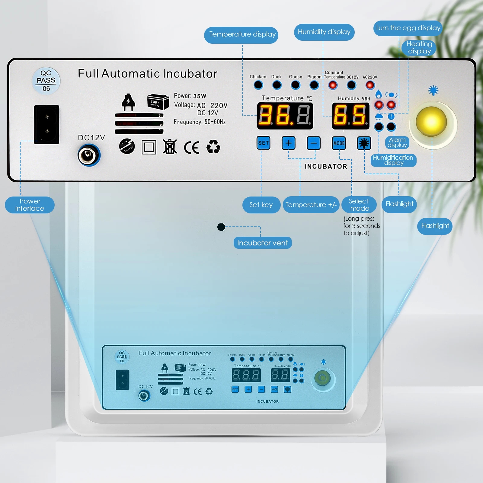 

36 Eggs Automatic Incubator Observable Cases Digital Hatcher Brooder Machine Egg Incubation Equipment With Accessories EU Plug