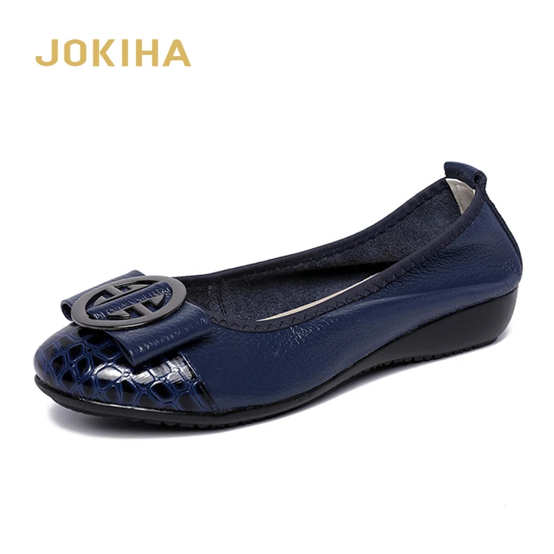 

2021 Women Fashion Flats Shoes Cow Leather Shoes Women Round Toe Loafers Woman Soft Ballet Flats Shoes Genuine Leather