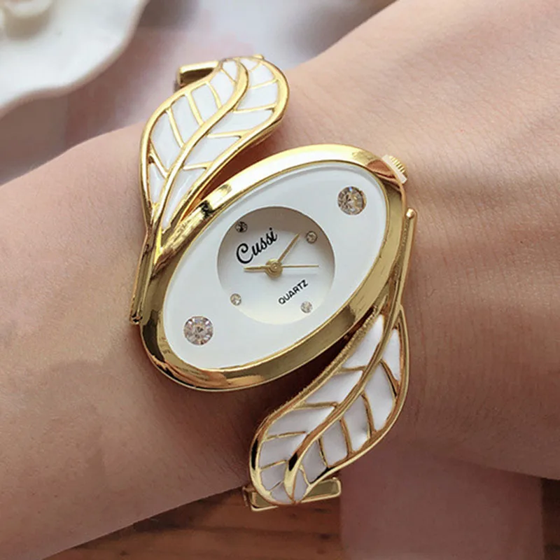 Модные женские часы 2020 модные кварцевые с браслетом в виде листьев из
