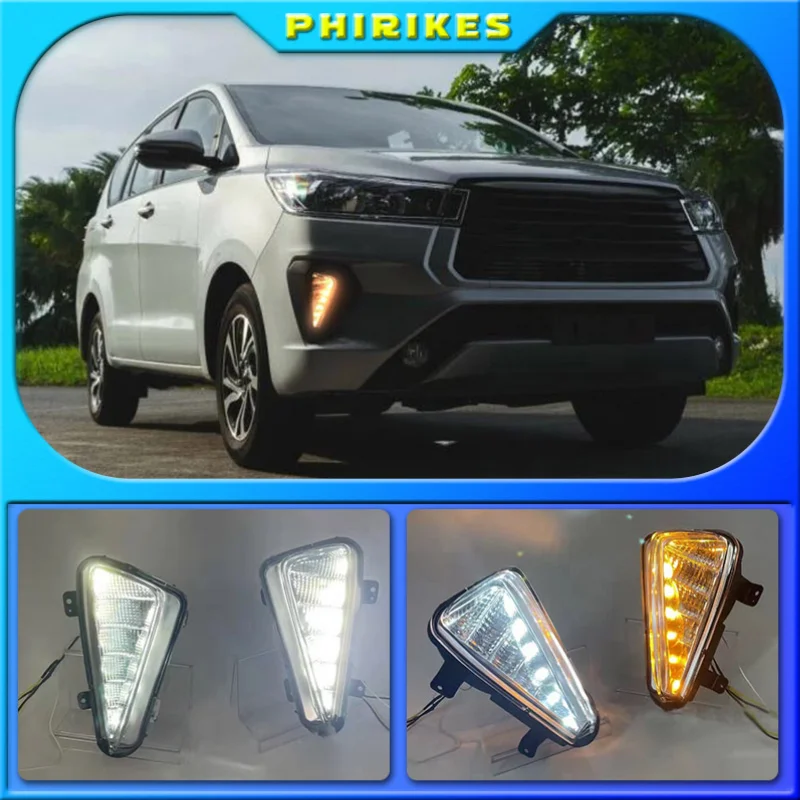 

1 Set Auto LED DRL Daytime Running Light For Toyota Innova 2021 Dynamic Turn Yellow Signal Car DRL Day Light Fog lamp