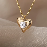 heart zircon necklace for women stainless steel gold color necklaces 2022 trend koeran fashion couple jewelry collar