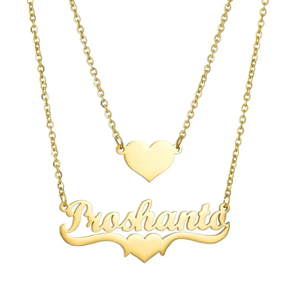 

Goxijite Name Heart 2 Layer Necklace Personalize Stainless Steel Gold Doule Layer First Name Pendant Necklaces For Women Lover