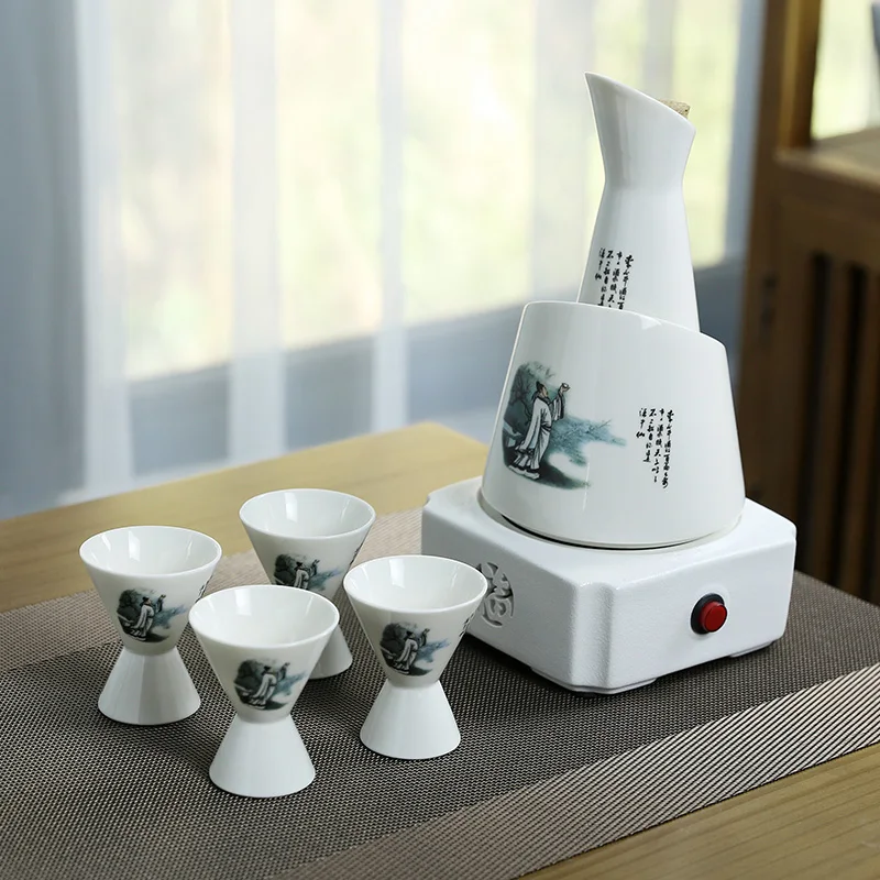 

Japanese Cup Sake Set Cold Wine Ceramic Antique Print Rustic Sake Set Classic With Warmer Wijnglazen Household Utensils
