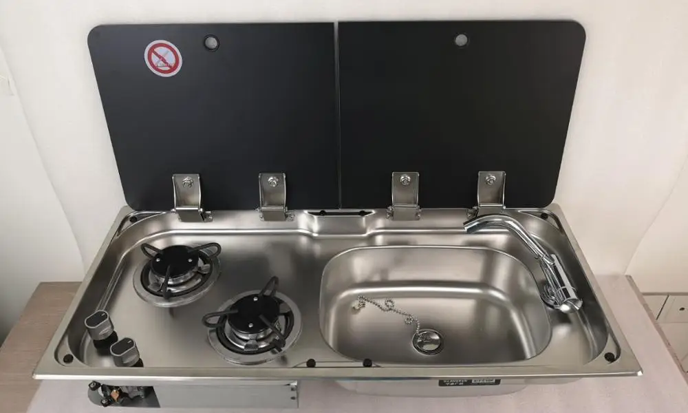 Лодка Караван RV Кемпер 2 горелки LPG газовая плита конфорка и комбинированная раковина с 2 закаленное Стекло Топ 775*365*150/120 мм GR-904RD