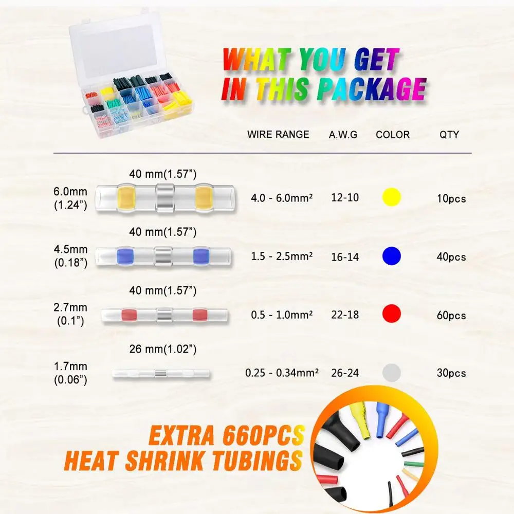 800 шт. соединители для проводов с паяльным уплотнением и термоусадочные трубки
