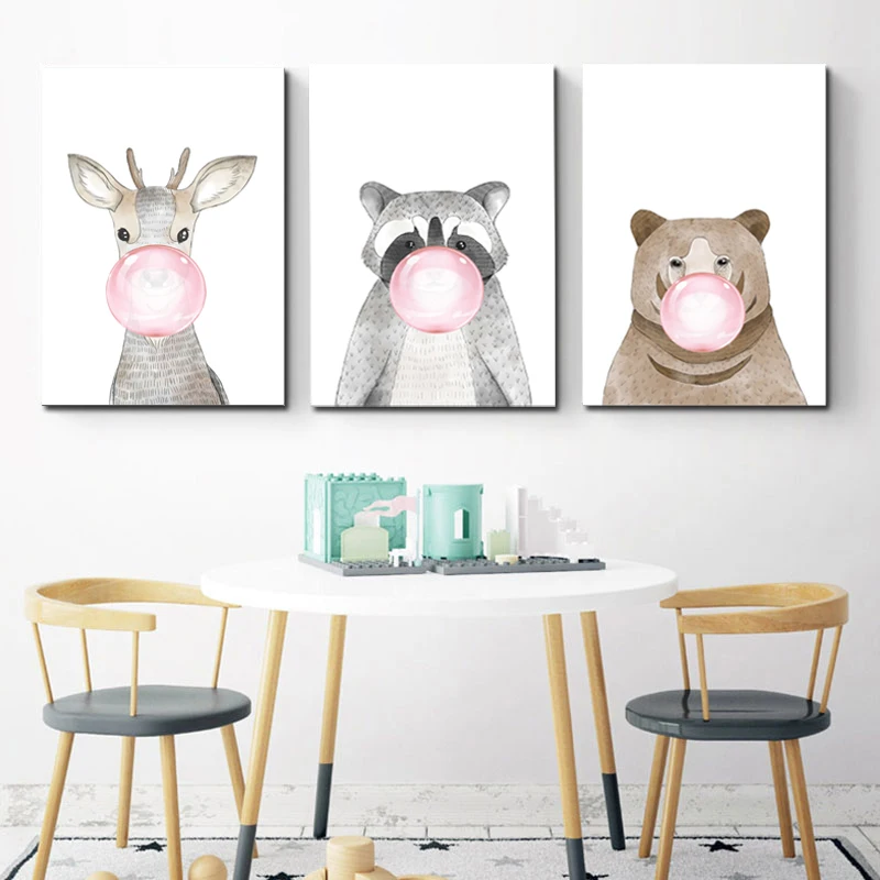 Современная Картина на холсте с изображением животных и пузырьков Настенная