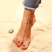 artificial bohemia crystal summer toe ring anklets for women girls bracelets on foot beach barefoot tobillera gift beads jewelry