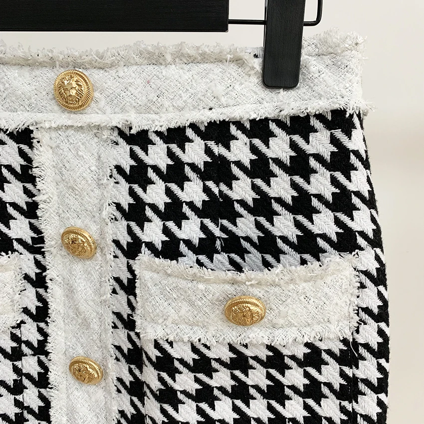 Женская твидовая мини-юбка шерстяная юбка в стиле барокко с бахромой пуговицами