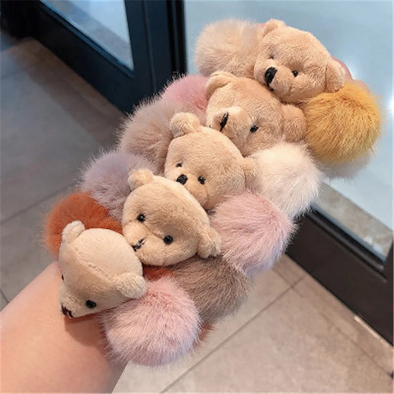 

Cute Furry Bear Elastic Hair Bands For Women Girls Korean Lovely Colorful Headbands Rope Tie Holder Fur Hair Accessories