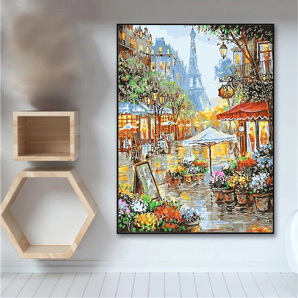 HUACAN Paint By Number Street Scenery Kits Drawing Canvas HandPainted DIY Pictures By Number Flower Home Decor Oil Painting