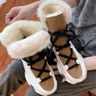 Женские зимние ботинки из натуральной кожи, зимняя обувь на платформе, Нескользящие утепленные кроссовки на танкетке со шнуровкой и круглым носком