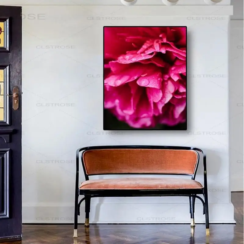 

Red Peony Flower Dew Drops Hd Photography Fashion Living Room Decoration Wall Painting Frameless Canvas Printing Hd Poster