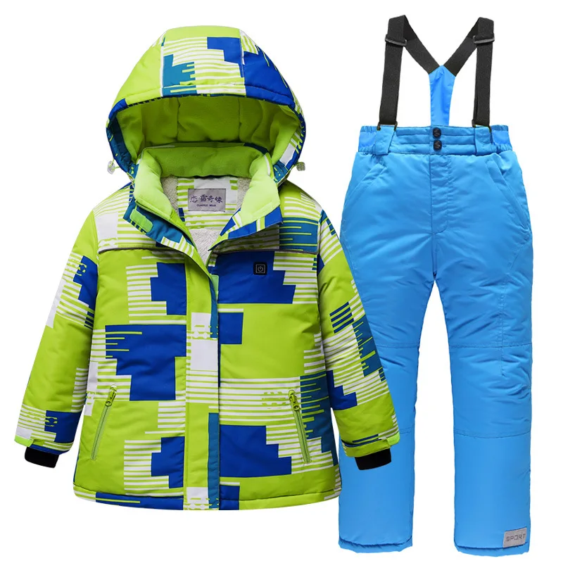 -30 Degree Children Winter Snowboard USB Charging Heating Jacket Boys and Girls Outdoor Snow Suits Warm Waterproof Kids Ski Suit