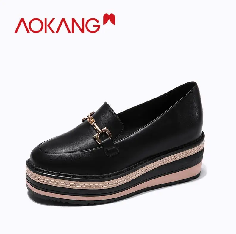 AOKANG/обувь; женские туфли-лодочки; лоферы на платформе; повседневная женская обувь на танкетке; Feminino Zapatillas; женские лоферы без застежки на высоком каблуке - Цвет: 196424061matt