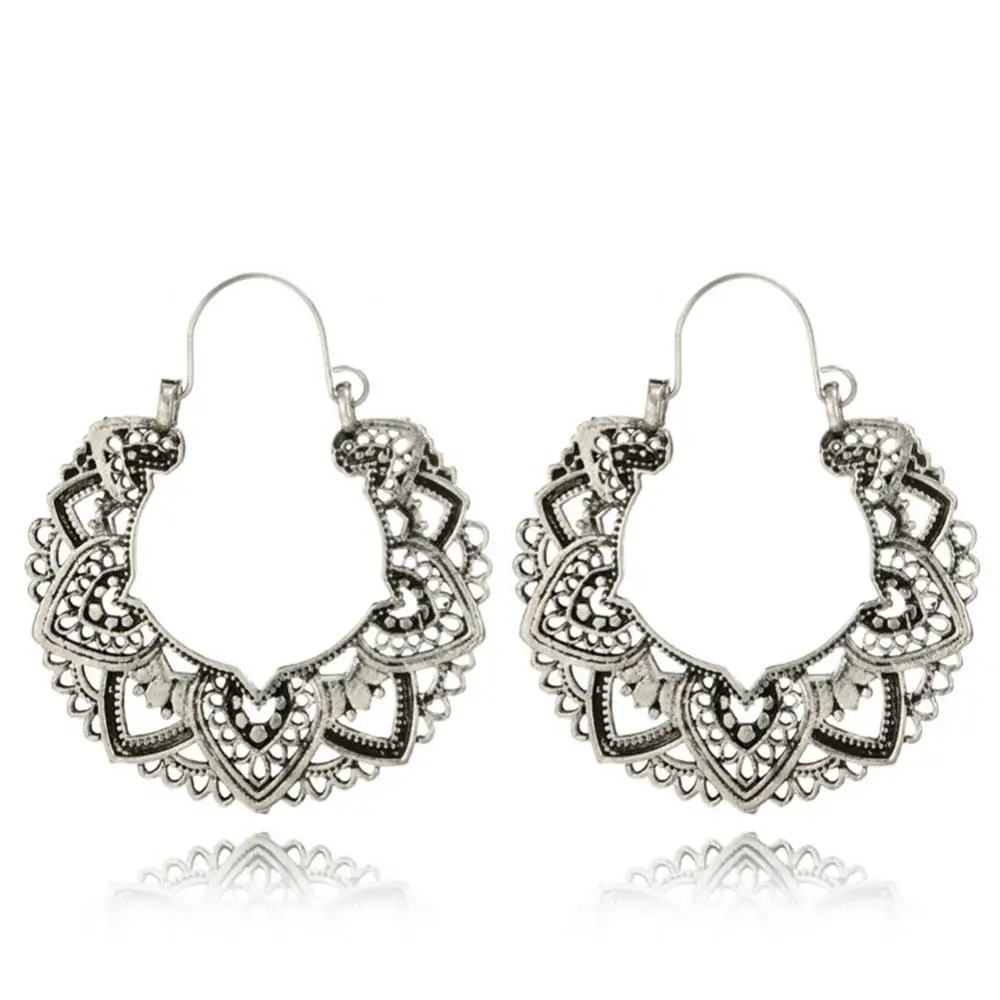 

Vintage Women Hollow out Geometric Heart Petal Hoop Earrings Party Jewelry Gift