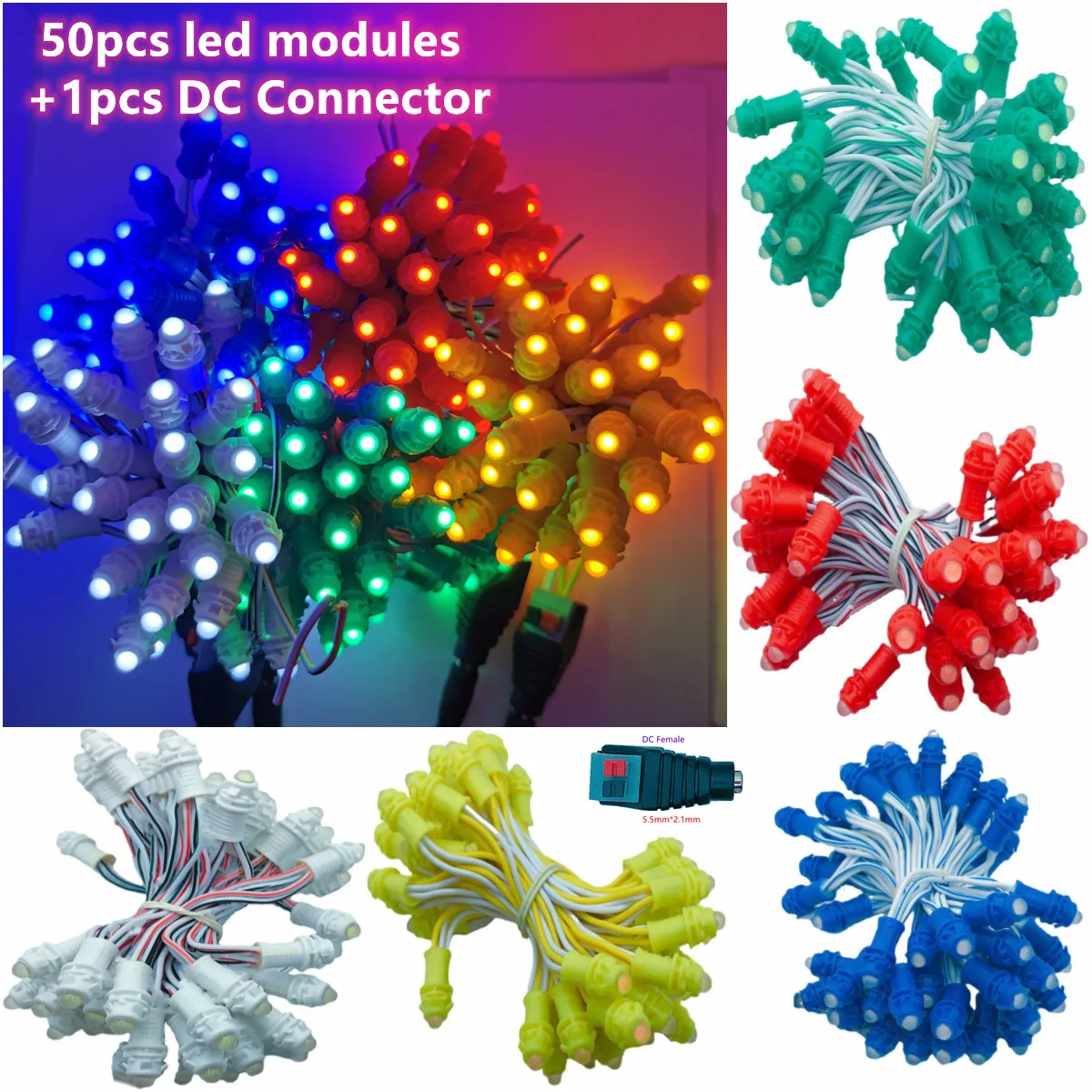

50pcs/lot DC12V Pixel Lights F9mm Single Color Round Led Modules Waterproof Point Lights for Advertisement Letters Led Display