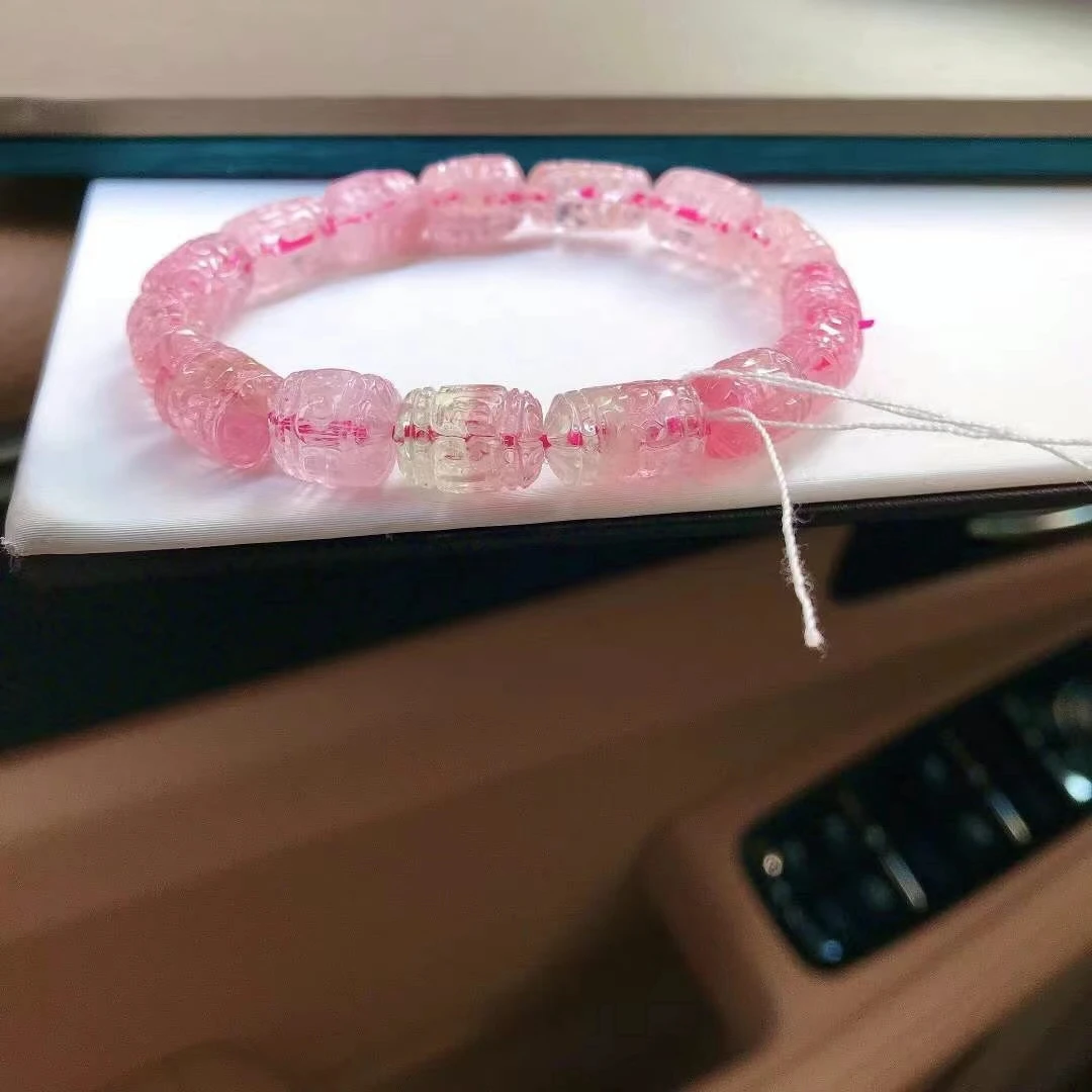 

Genuine Natural Pink Red Tourmaline Quartz Bracelet 12/8mm Carved Clear Barrel Beads Brazil Women Men Crystal AAAAAA