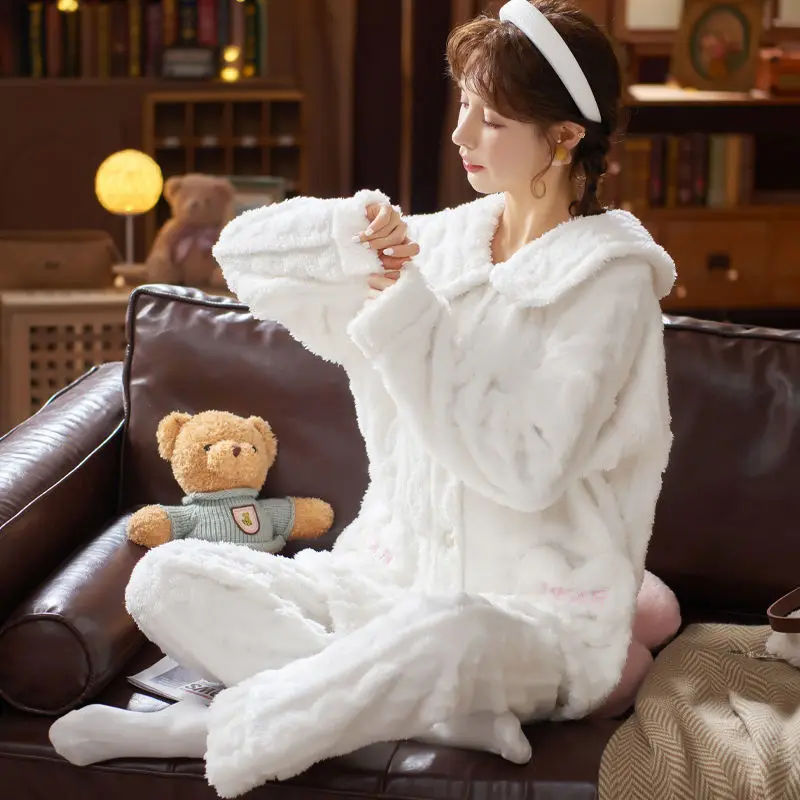 Autumn Winter Long-sleeved Pijamas Female Winter Thickening Sweet Cute Version The Pajamas Set Sleepwear Women Pajama Woman