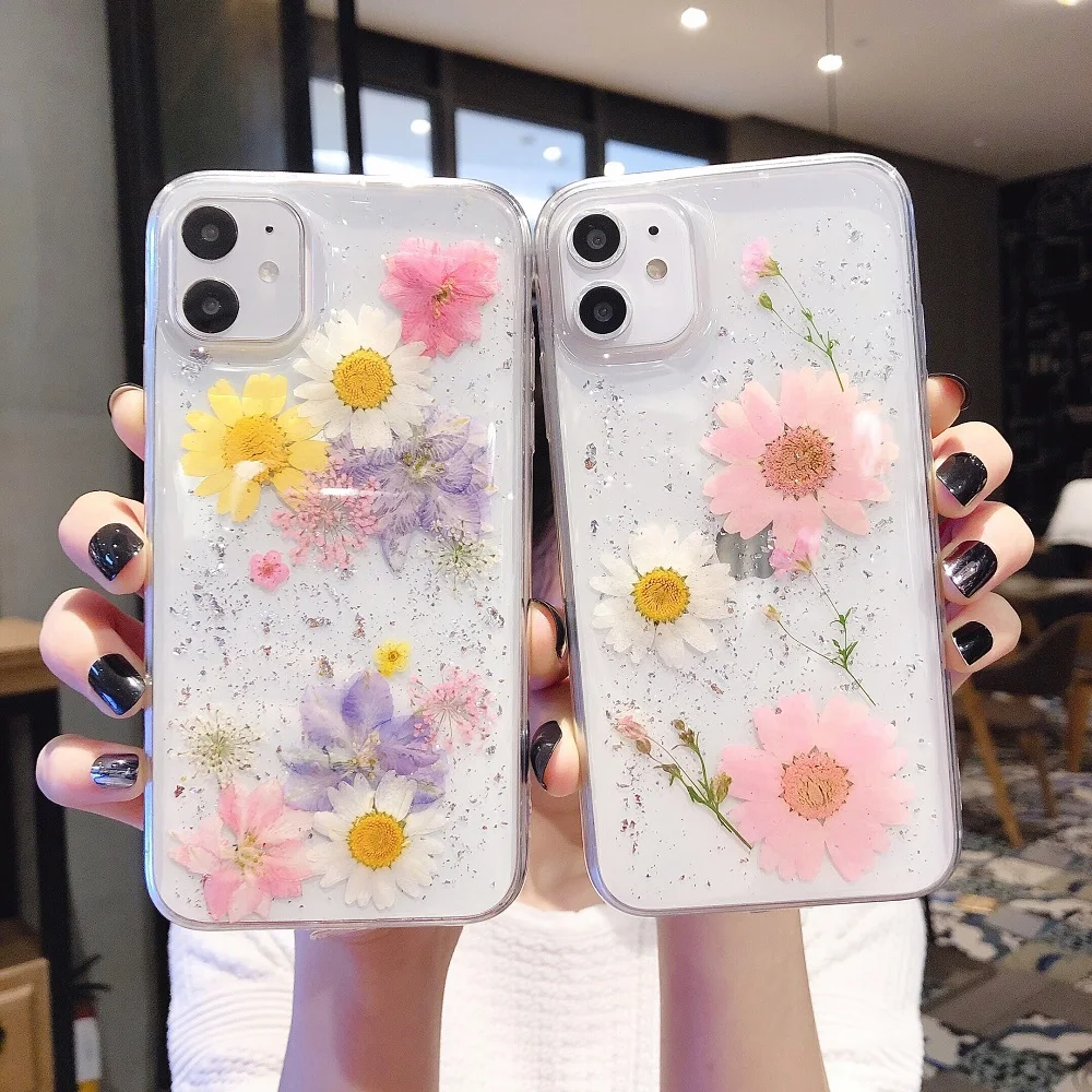 

Real Flower Dried Flowers Soft TPU Back Cover For iPhone X 6 6S 7 8 plus Case Transparent Phone Case for iPhone 11 xs max Cover