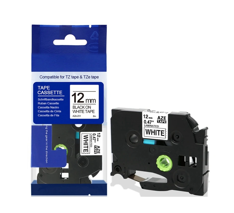 Unistar tze231 лента 12 мм совместима с Brother P-touch TZe 231 335, черная на белом, многоцветная этикетка TZ TZe-231 TZe-FX231