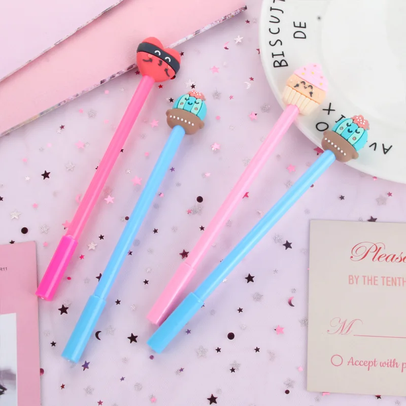 

36 pcs/lot Creative Cactus Cake Gel Pen Cute 0.5mm black Ink Signature Pens Promotional Gift Office School Supplies