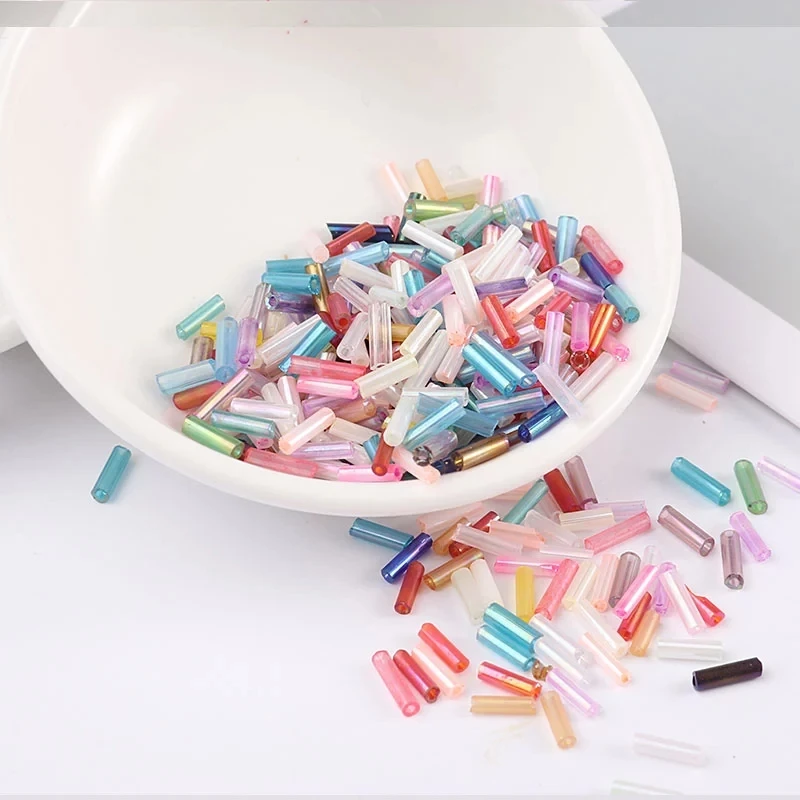 

200Pcs/10g/Bag Transparent Glass Tube Beads 2*6mm Silver Core Glass Seed Bugle Beads Embroidery Jewelry DIY Garment Accessories