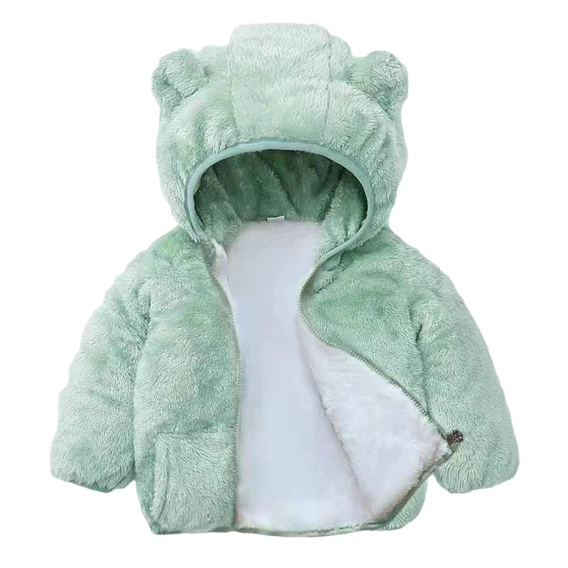 

Autumn Winter Cute Baby Boys Girls Jacket With Ear Hoodie Kids Solid Clothes Cashmere Fleece Warm Coat For Children's Clothing