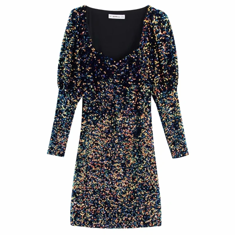 Женское бархатное мини платье с блестками вечерние платья квадратным вырезом и