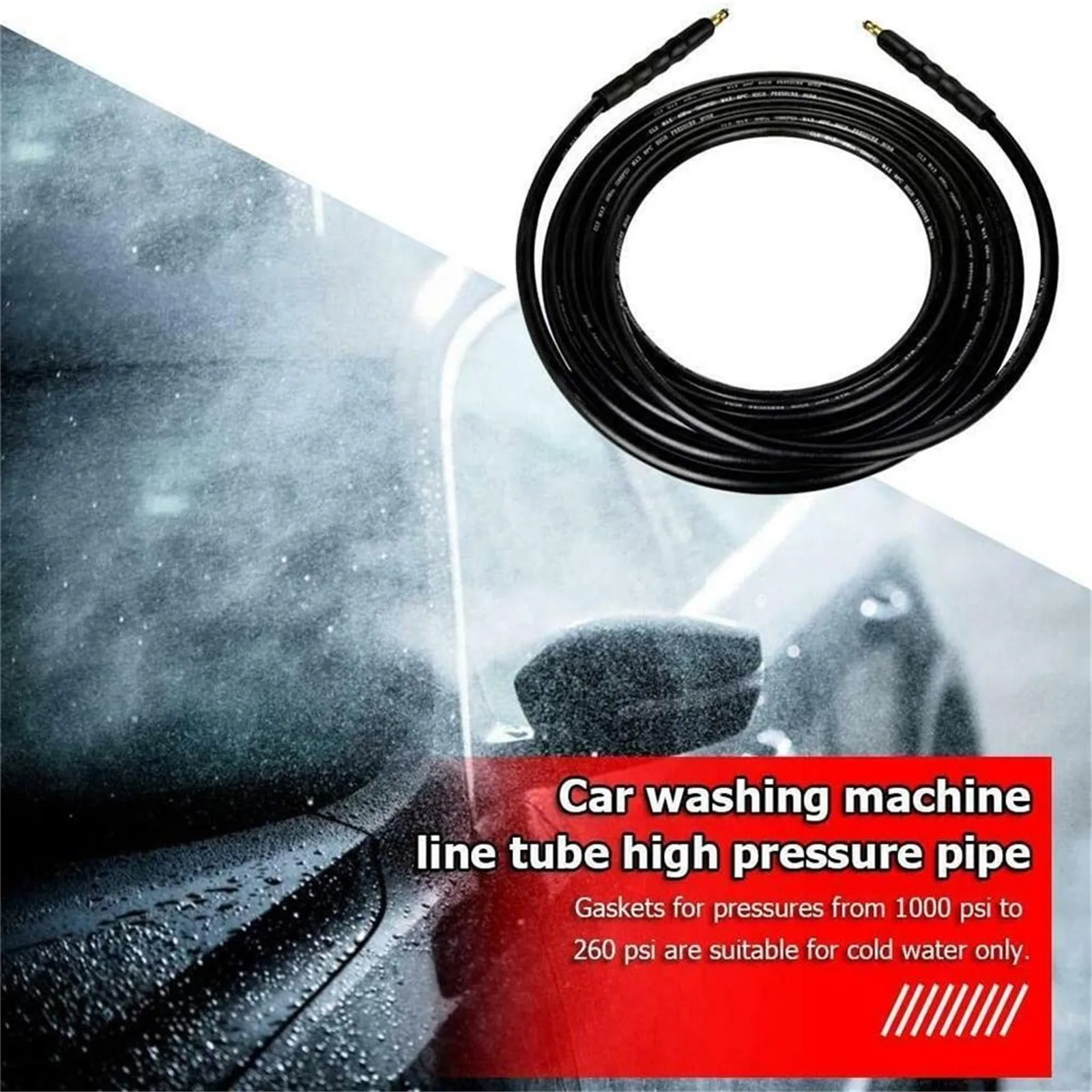 

15m Replacement High Pressure Car Washer Hose M 22 160 Bar Extension 26 FT For Cleaner Maintenance Cleaning Machine Black #GM