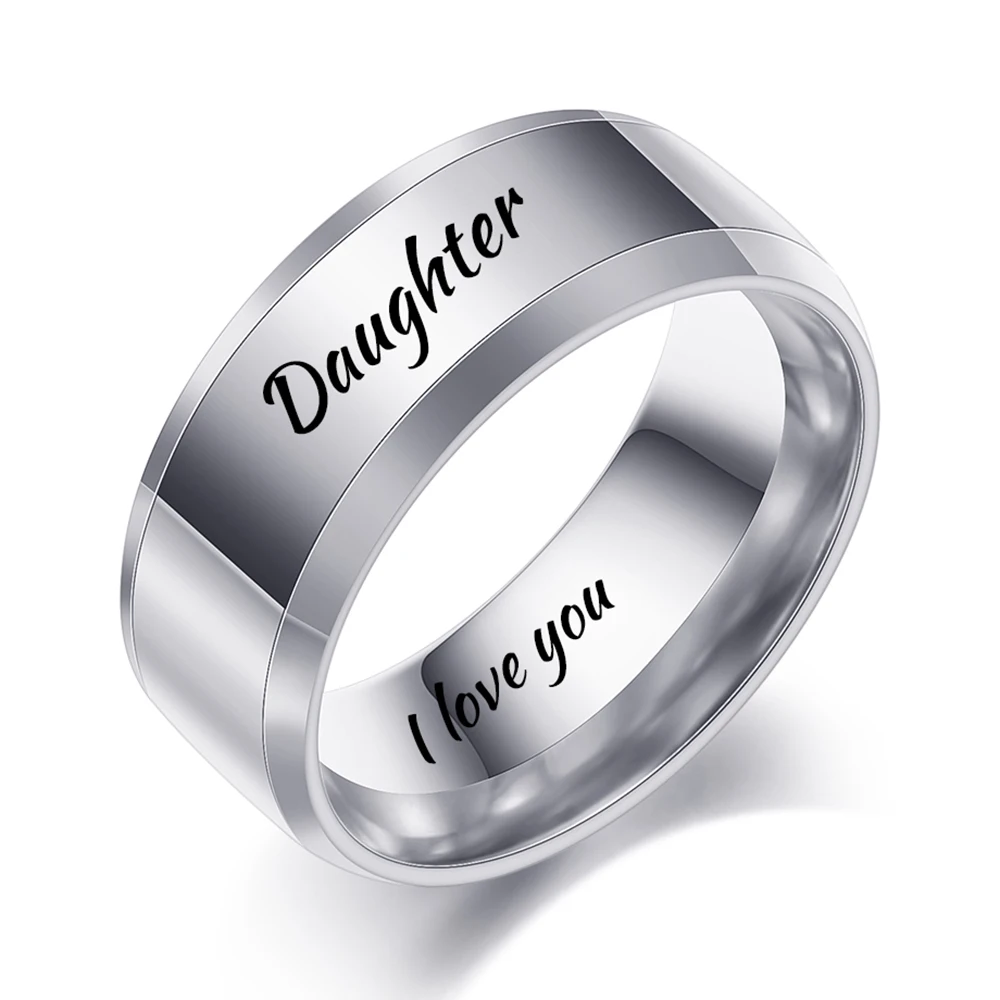 Silver DAUGHTER Семья для папы и сына, одежда для мамы и дочки с гравировкой выразить свою любовь память подарок кольцо Высокое качество Нержавеющая сталь ювелирные изделия Для женщин и мужчин кольца - Цвет основного камня: Silver DAUGHTER