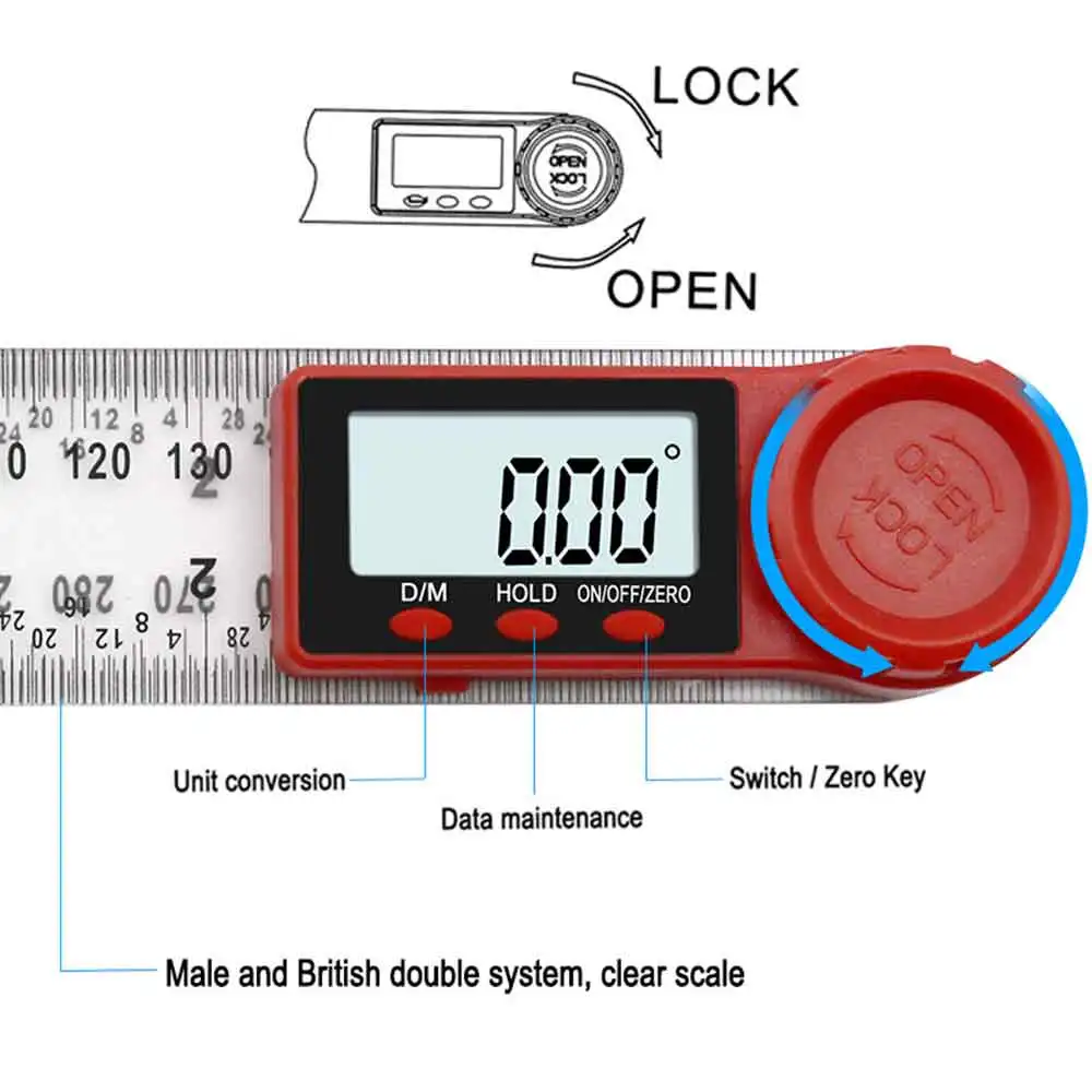 Digital Protractor Inclinometer Goniometer Level Measuring Tool Stainless Steel Angle Ruler Electronic Gauge 0-200mm | Инструменты