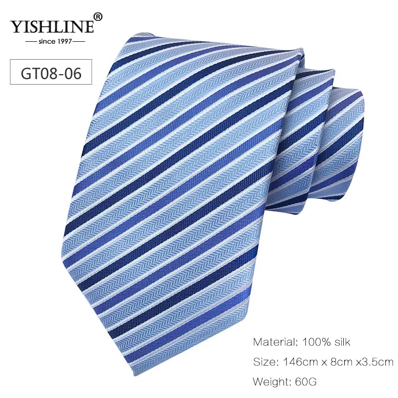 YISHLINE, новинка, 8 см, мужской галстук, шелковые галстуки, в полоску, синий, розовый, мужские свадебные галстуки, галстуки для жениха, галстук, Осень-зима, 20 стилей