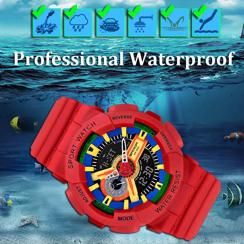 Часы наручные SANDA мужские с двойным дисплеем брендовые водонепроницаемые